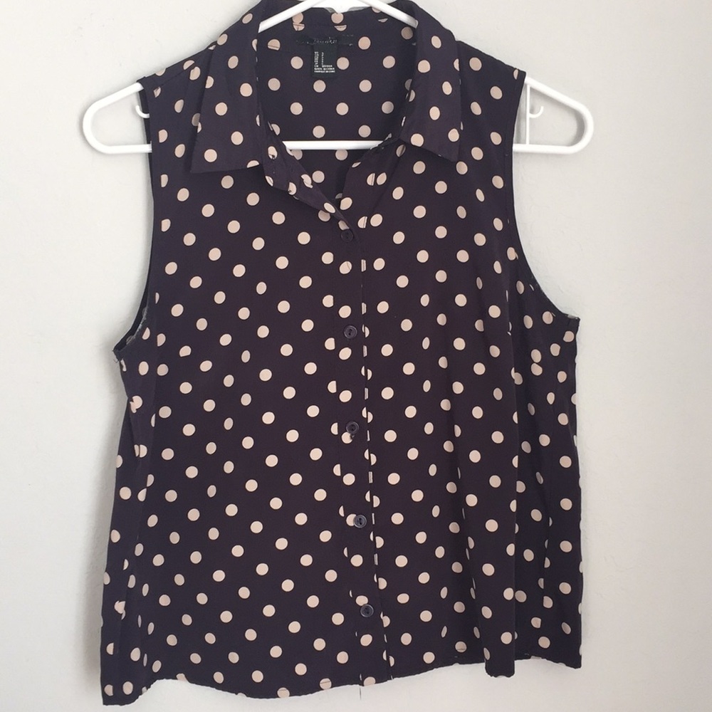 Forever 21 Polka Dot Sleeveless Button Down